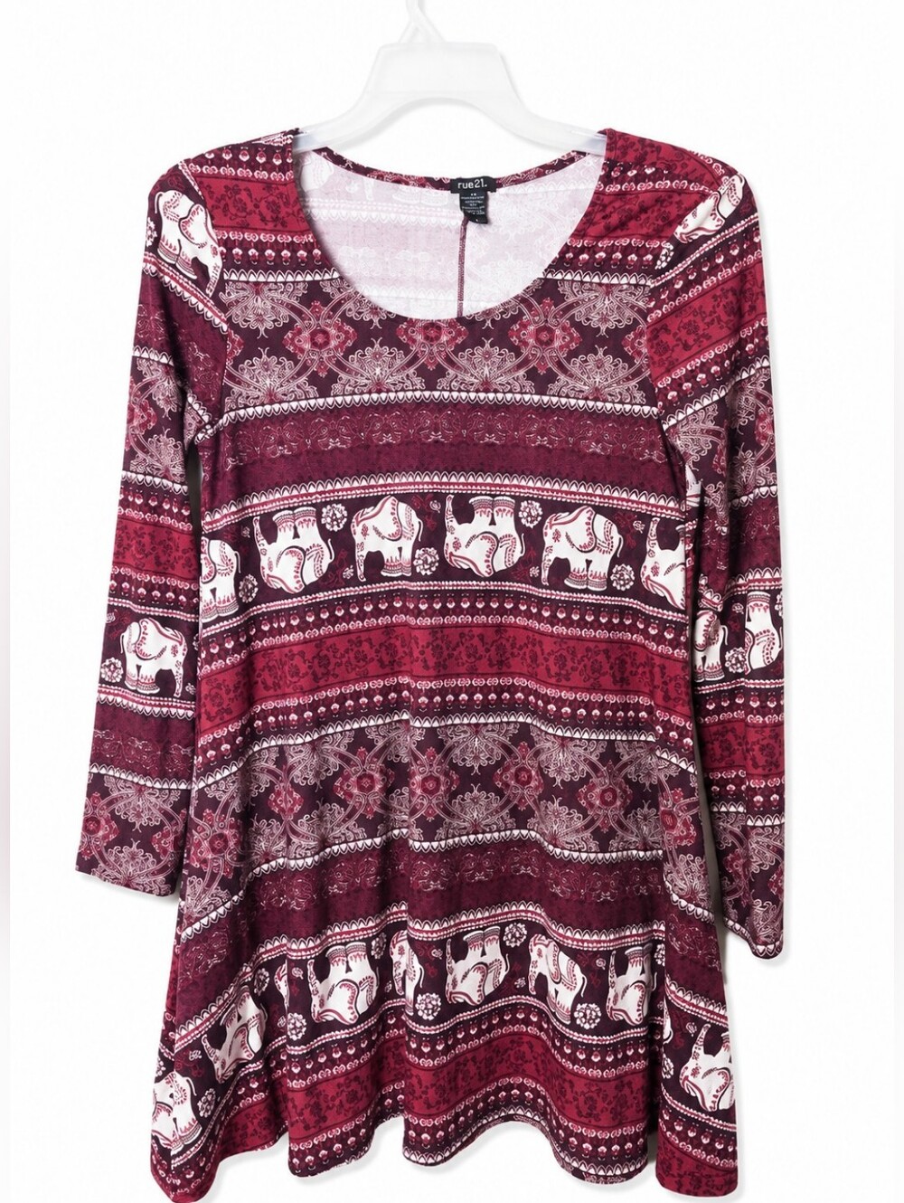 Rue21 Women's Maroon Elephant Print Long Sleeve Tunic